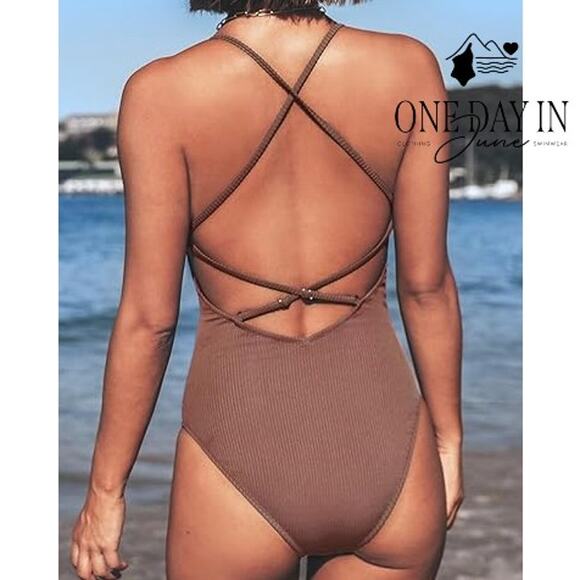 Cupshe Ribbed Lace Up Front Swimsuit Size L - Picture 2 of 7